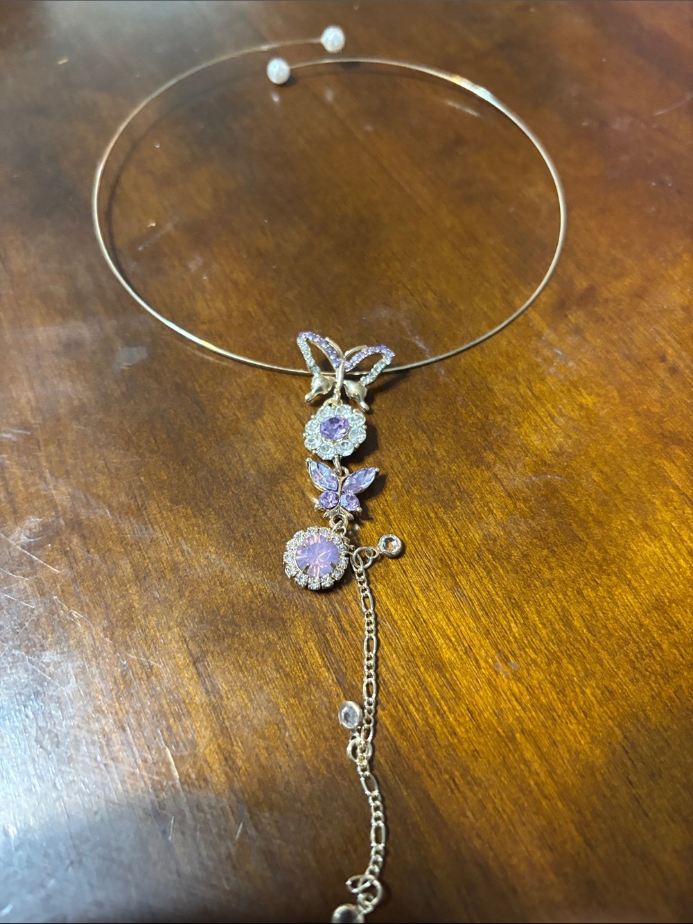 Gold Butterfly Pendant Necklace with Lavender Crystals